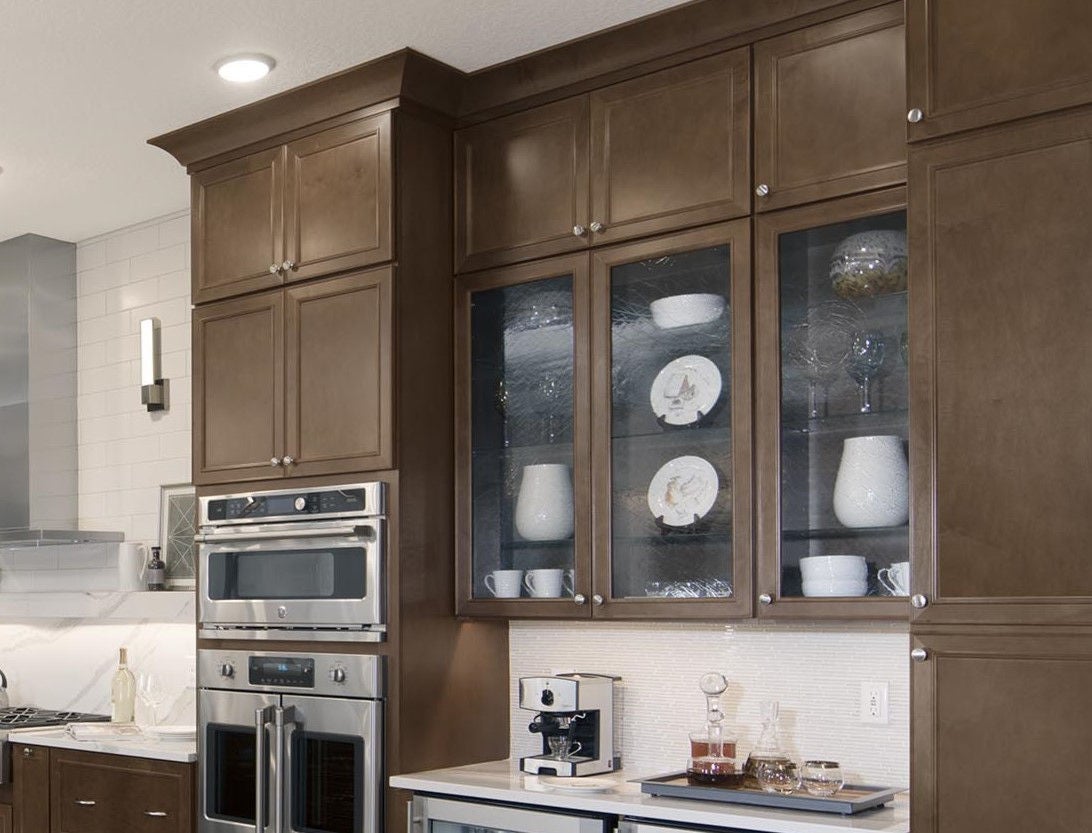 maple truffle kitchen with specialty doors