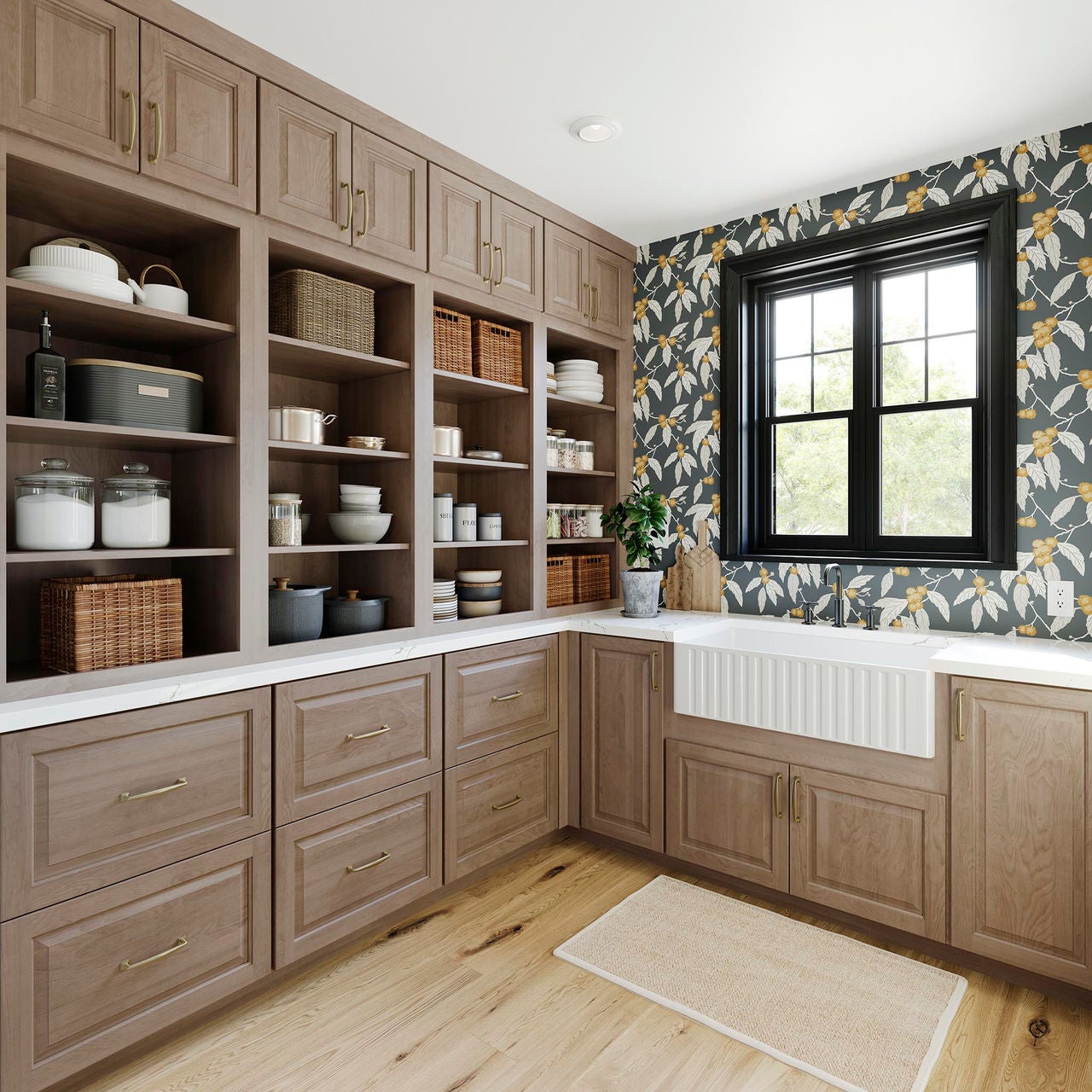 Farmhouse Kitchen cabinets with open storage