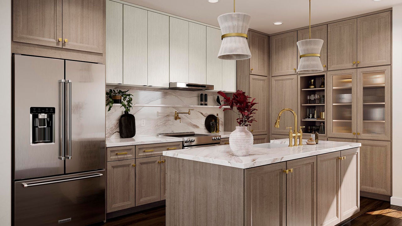 Kitchen with island lighting